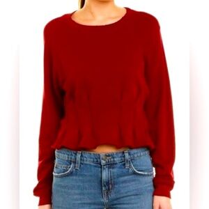 Current Elliot 100% Pima Cotton Sweatshirt Large Red Raw Hemline Christmas